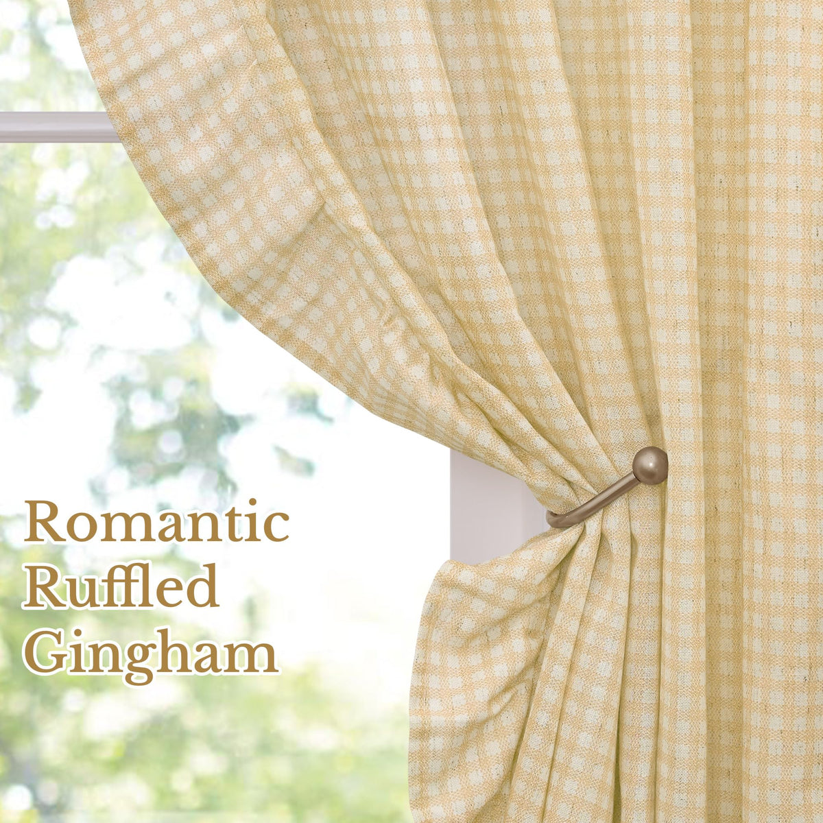 NICETOWN Sage Green Buffalo Plaid Ruffle Curtains 84 Inches Long for Bedroom, Privacy Linen Sheer Rococo Shabby Chic Window Gingham Drapes for Living Room, Rod Pocket, 40" W x 84" L, 2 Panels