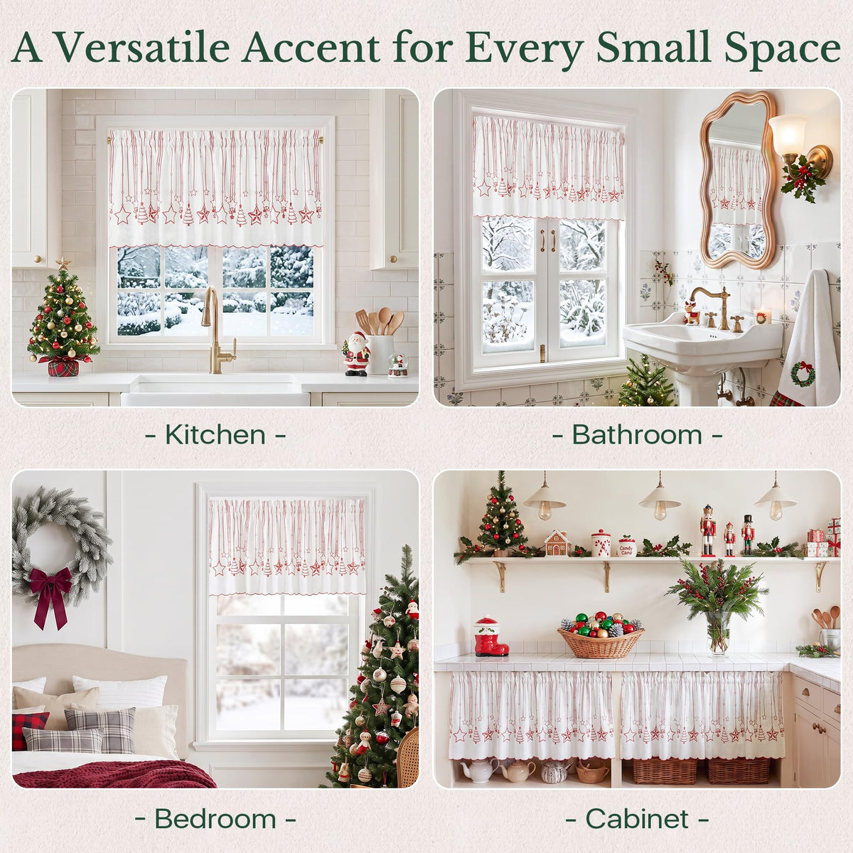 NICETOWN Santa Claus Christmas Rustic Valance for Windows, 52Wx24L, 1PC