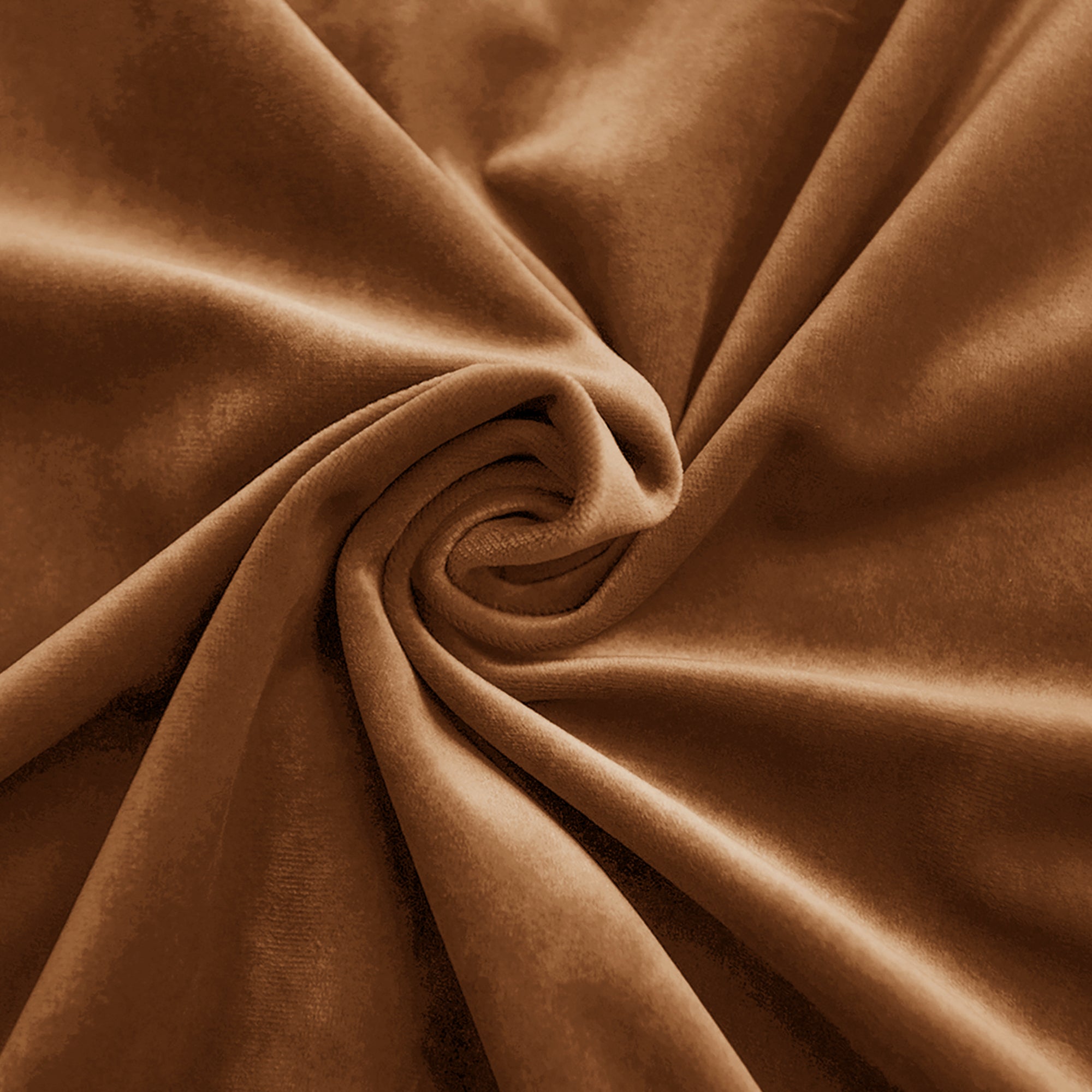 Close-up of a luxurious brown velvet fabric swatch, showing its soft texture and elegant folds.