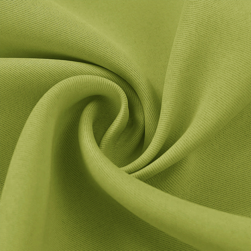 Close-up of olive green blackout fabric swatch, highlighting its textured weave and soft, elegant folds.