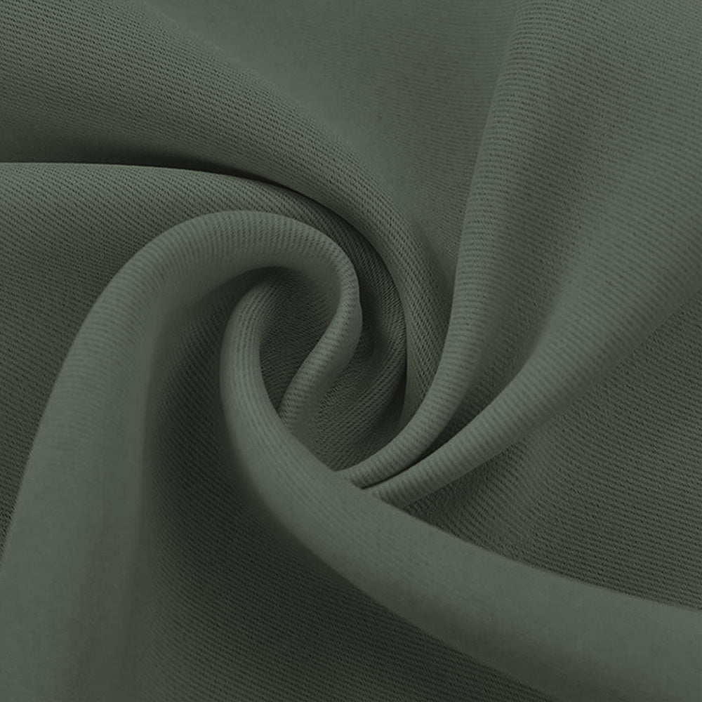 Dark olive green blackout fabric swatch close-up, showing its textured weave and soft drape.
