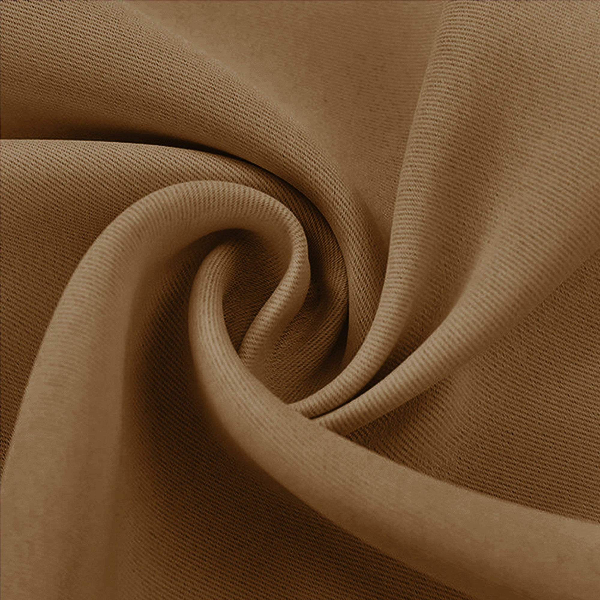 Detailed view of rich brown blackout fabric, with natural folds emphasizing its thick texture and tight weave.