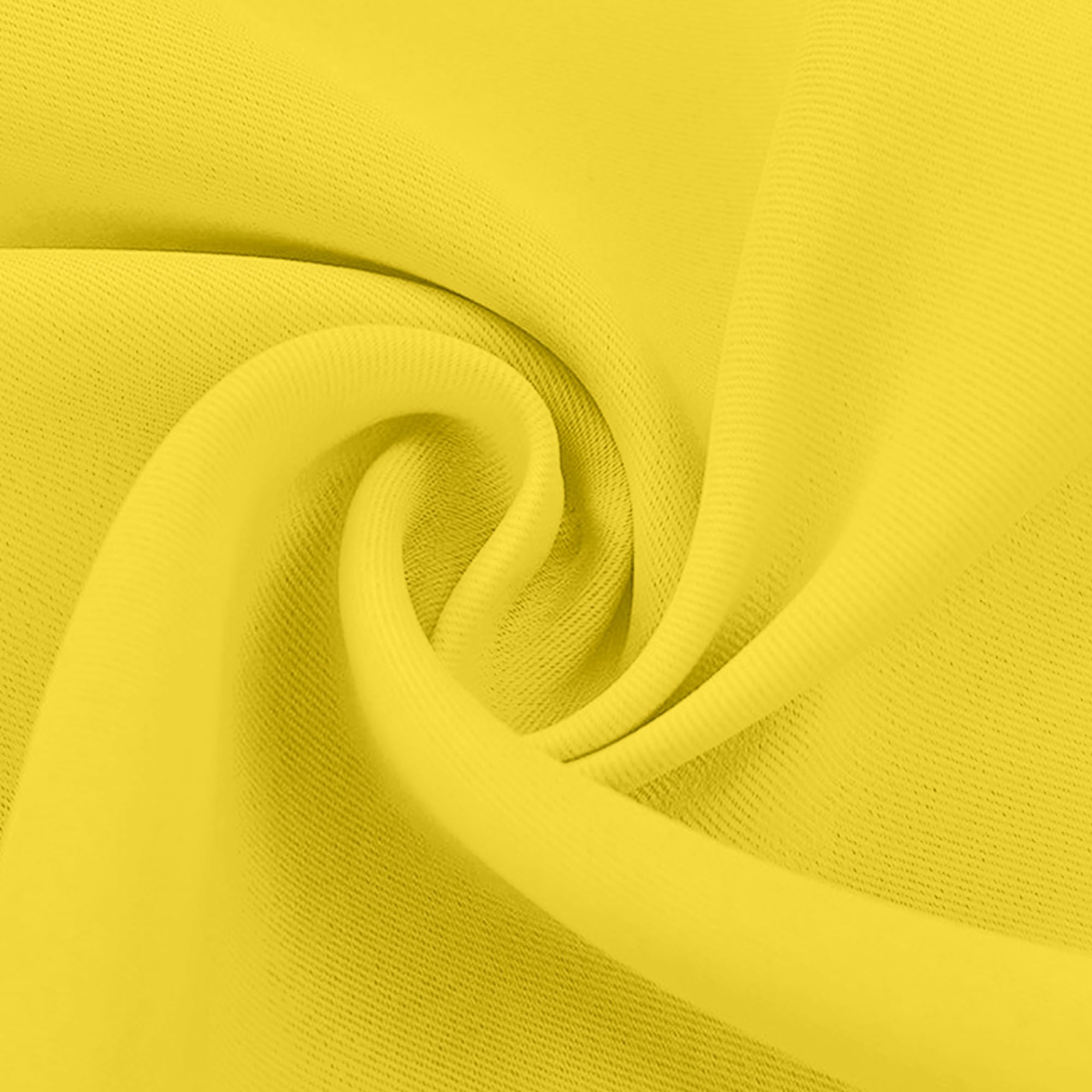Vibrant yellow blackout fabric swatch, showing soft folds and the textile's woven texture.