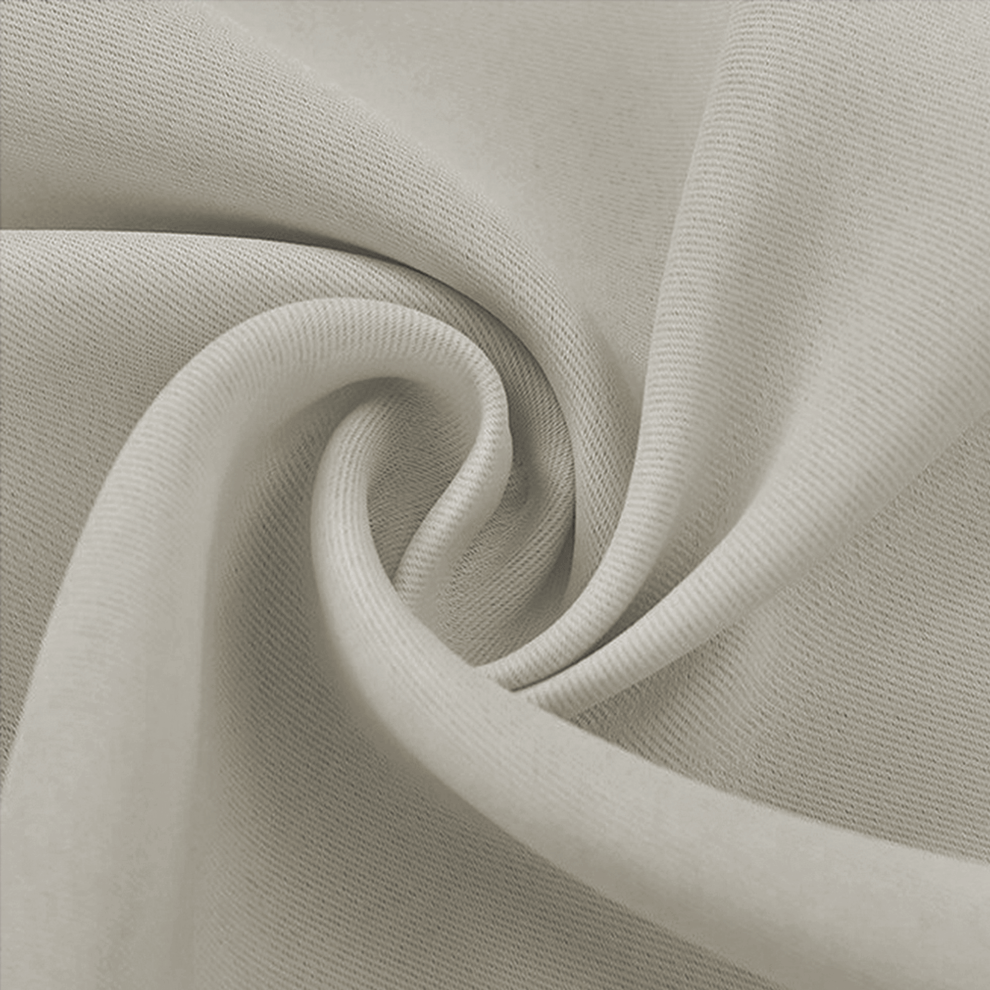 Close-up of a light oatmeal blackout fabric swatch, showing its dense, textured weave and natural drape.