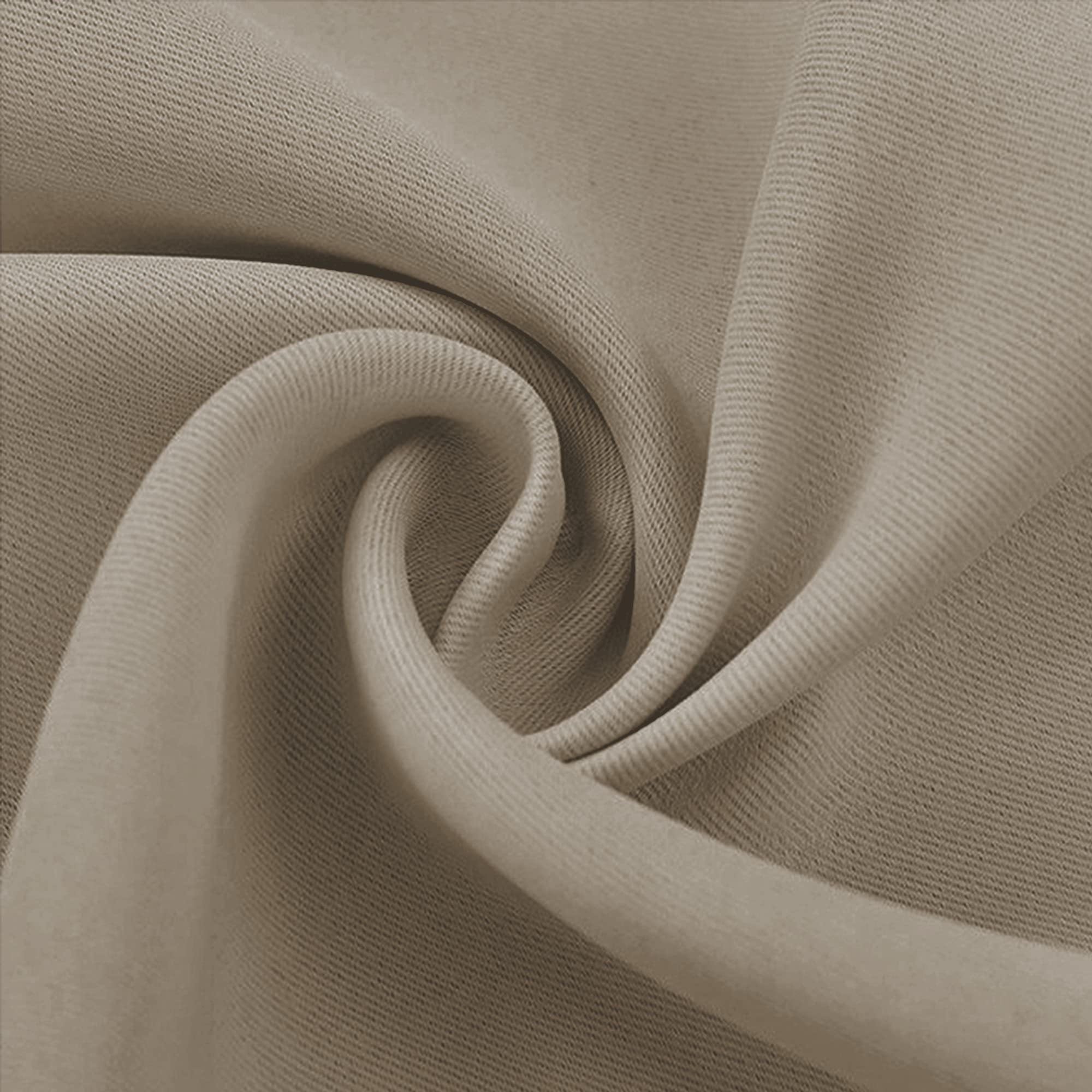 Detailed close-up of a light beige blackout fabric swatch, highlighting the fine weave, soft texture, and natural folds.