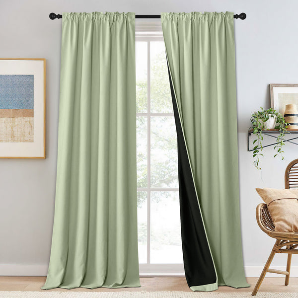 Chenille Blackout Curtains#color_olive-green