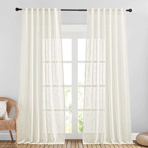 Faux Linen Semitransparent Sheer Curtains#color_natural