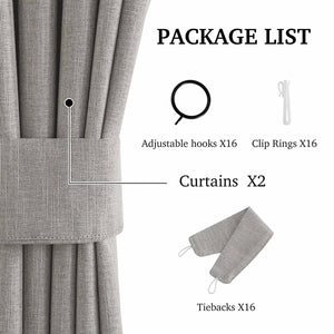 Faux Linen 100% Blackout Curtains#color_grey