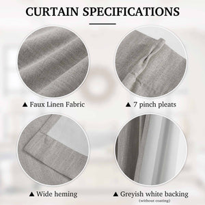 Faux Linen 100% Blackout Curtains#color_grey