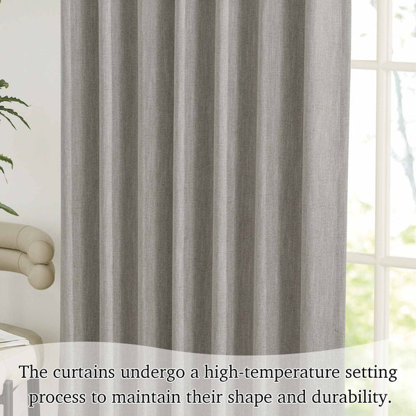 Faux Linen 100% Blackout Curtains#color_grey