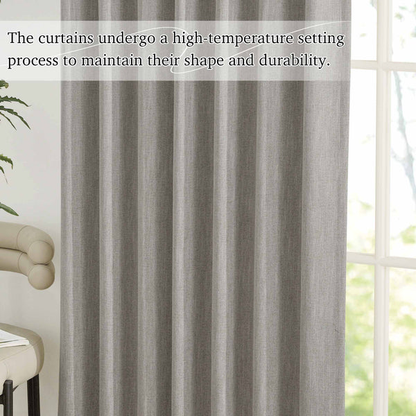 Faux Linen 100% Blackout Curtains#color_grey