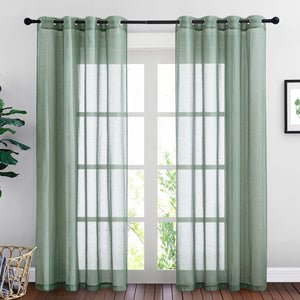 Faux Linen Sheer Curtains#color_olive-green