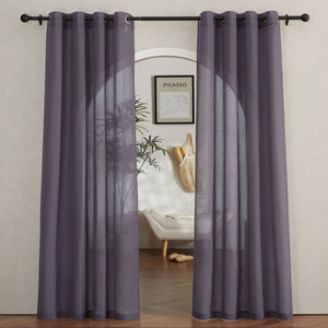 Faux Linen Sheer Curtains#color_purple-brown