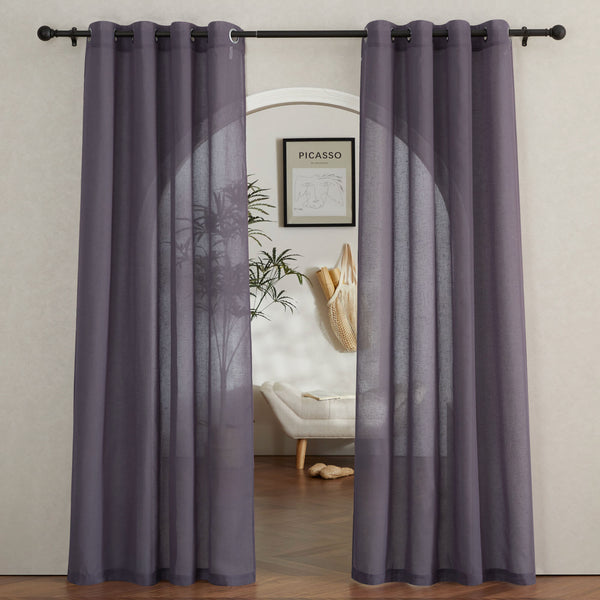 Faux Linen Sheer Curtains#color_purple-brown