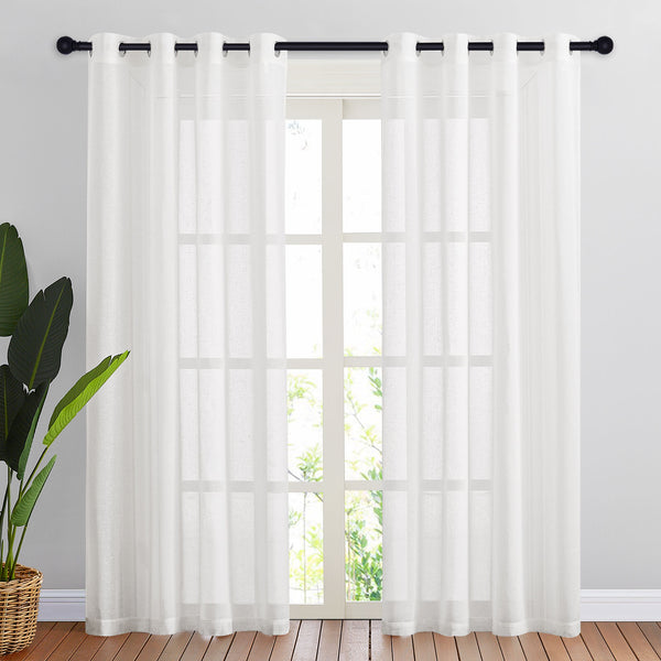 Faux Linen Sheer Curtains#color_white