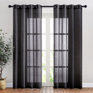 Faux Linen Sheer Curtains#color_black