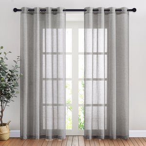 Faux Linen Sheer Curtains#color_grey