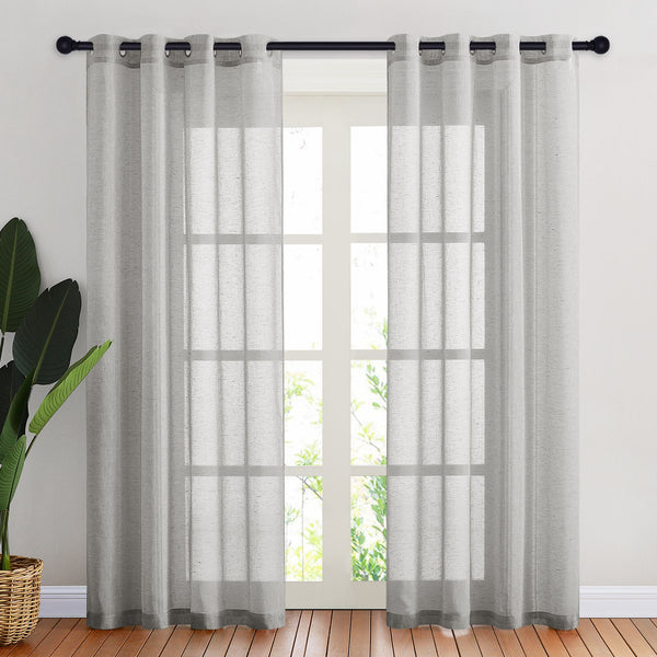 Faux Linen Sheer Curtains#color_grey