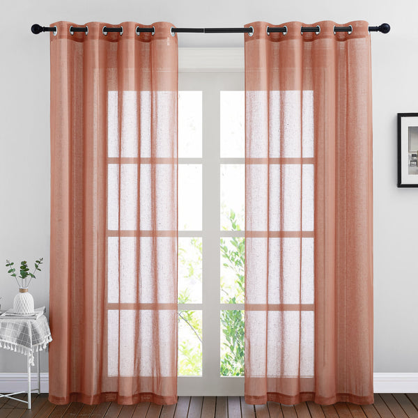 Faux Linen Sheer Curtains#color_orange