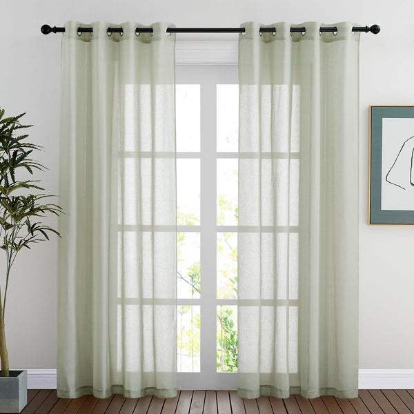 Faux Linen Sheer Curtains#color_sage-green