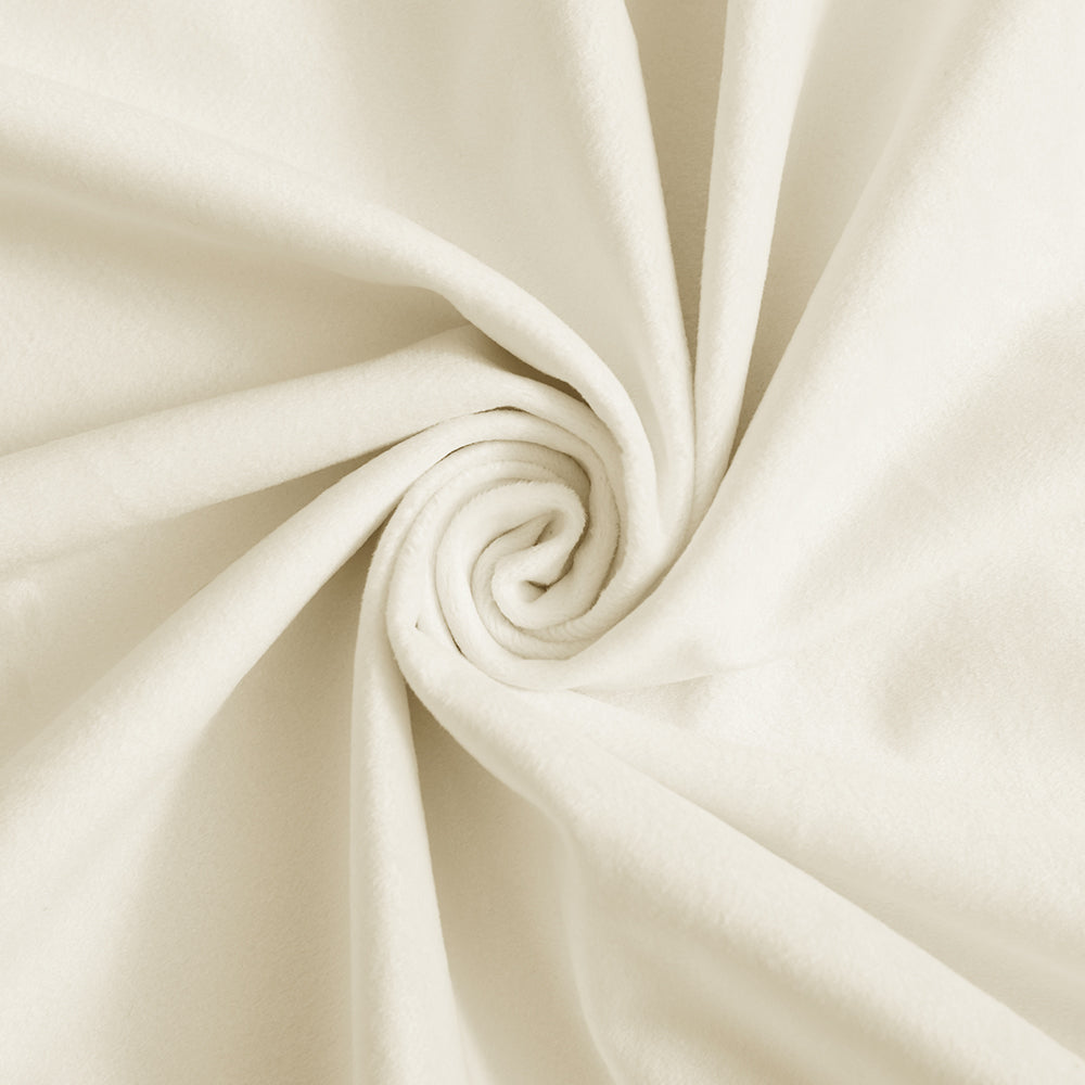 Cream velvet fabric swirled to show its soft, luxurious texture and subtle sheen, perfect for swatches.