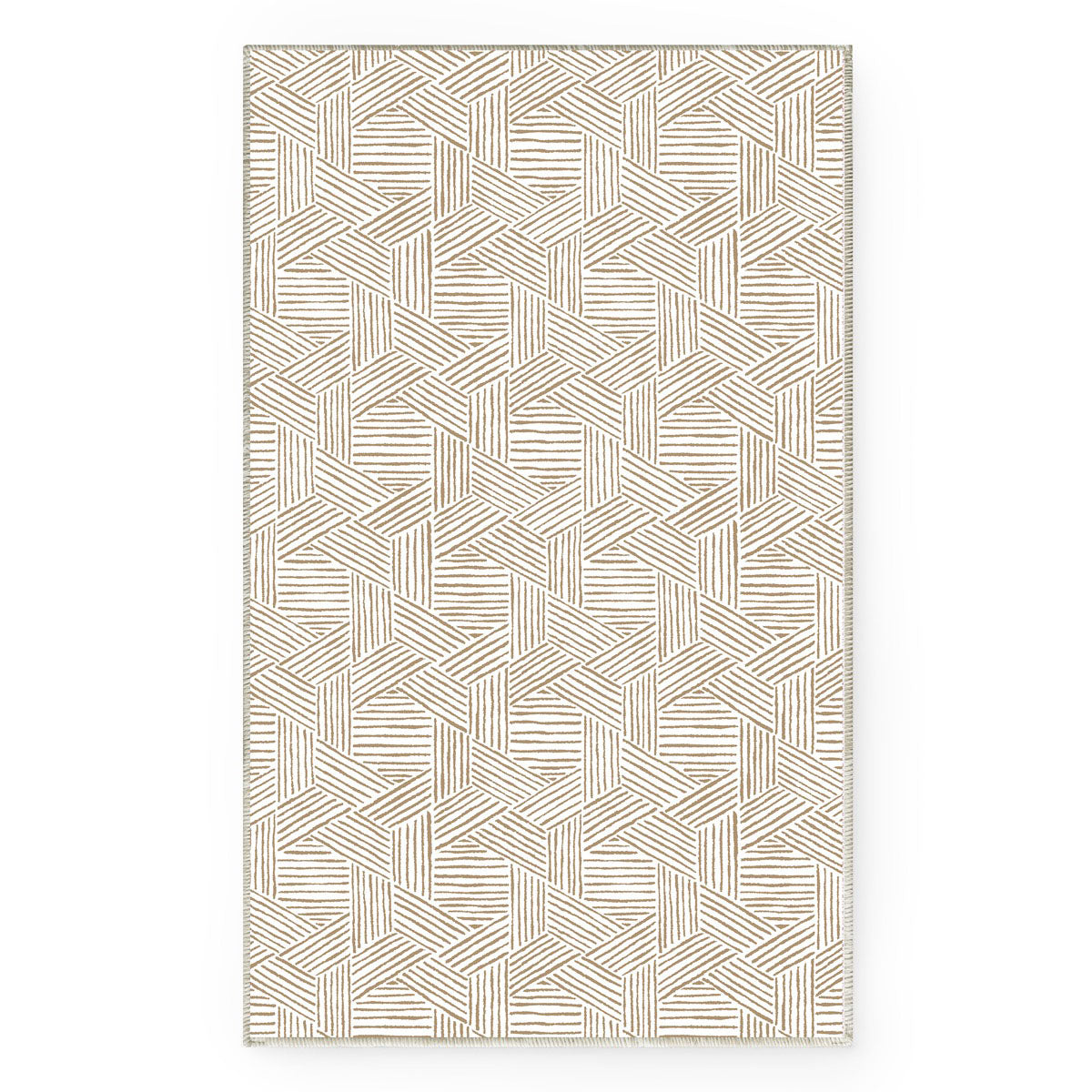Jacquard Chenille Area Rug with a brown and white dimensional hexagon pattern. Soft and washable.