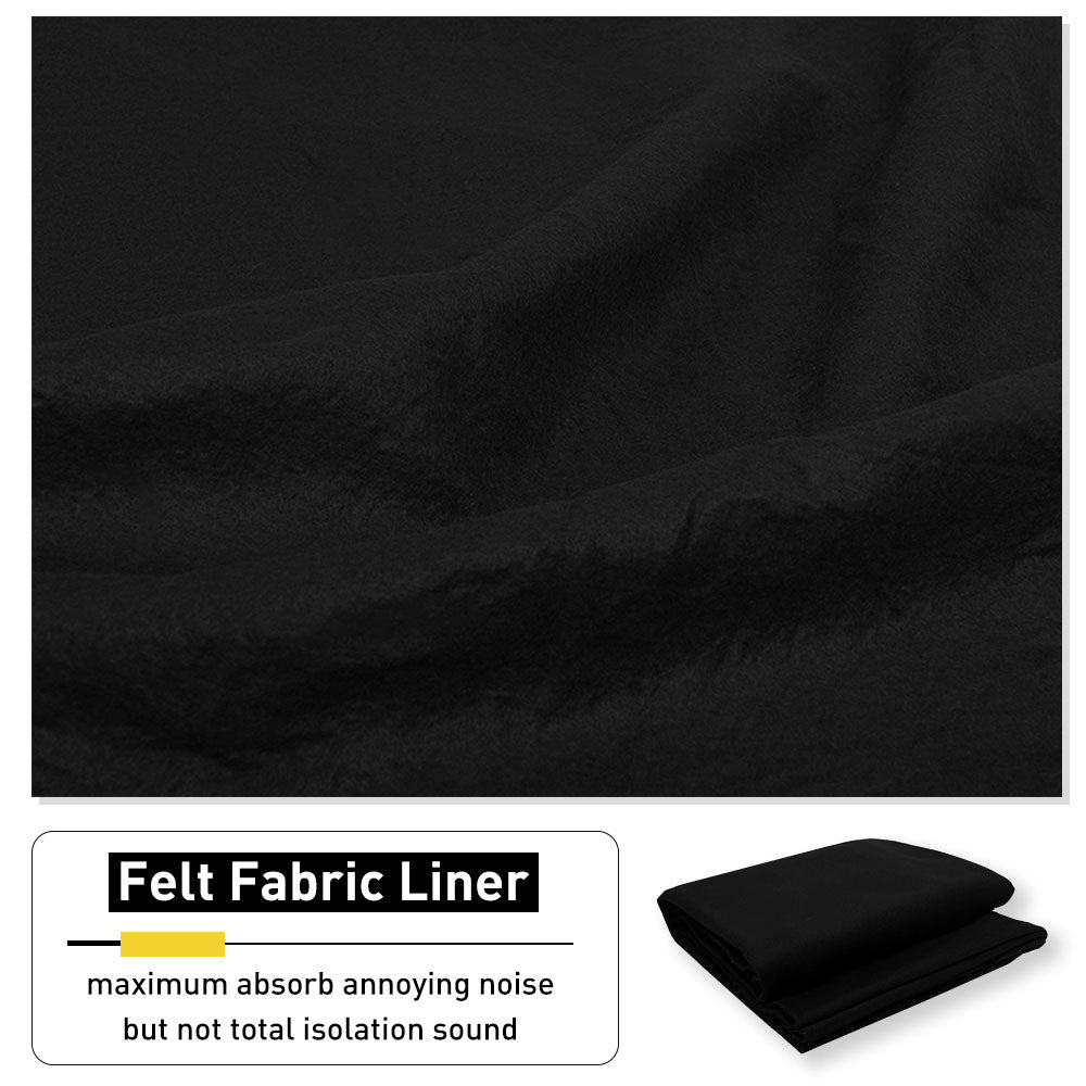 Close-up view of the black, noise-absorbing felt fabric liner on the Sound Barrier 100% blackout curtains.