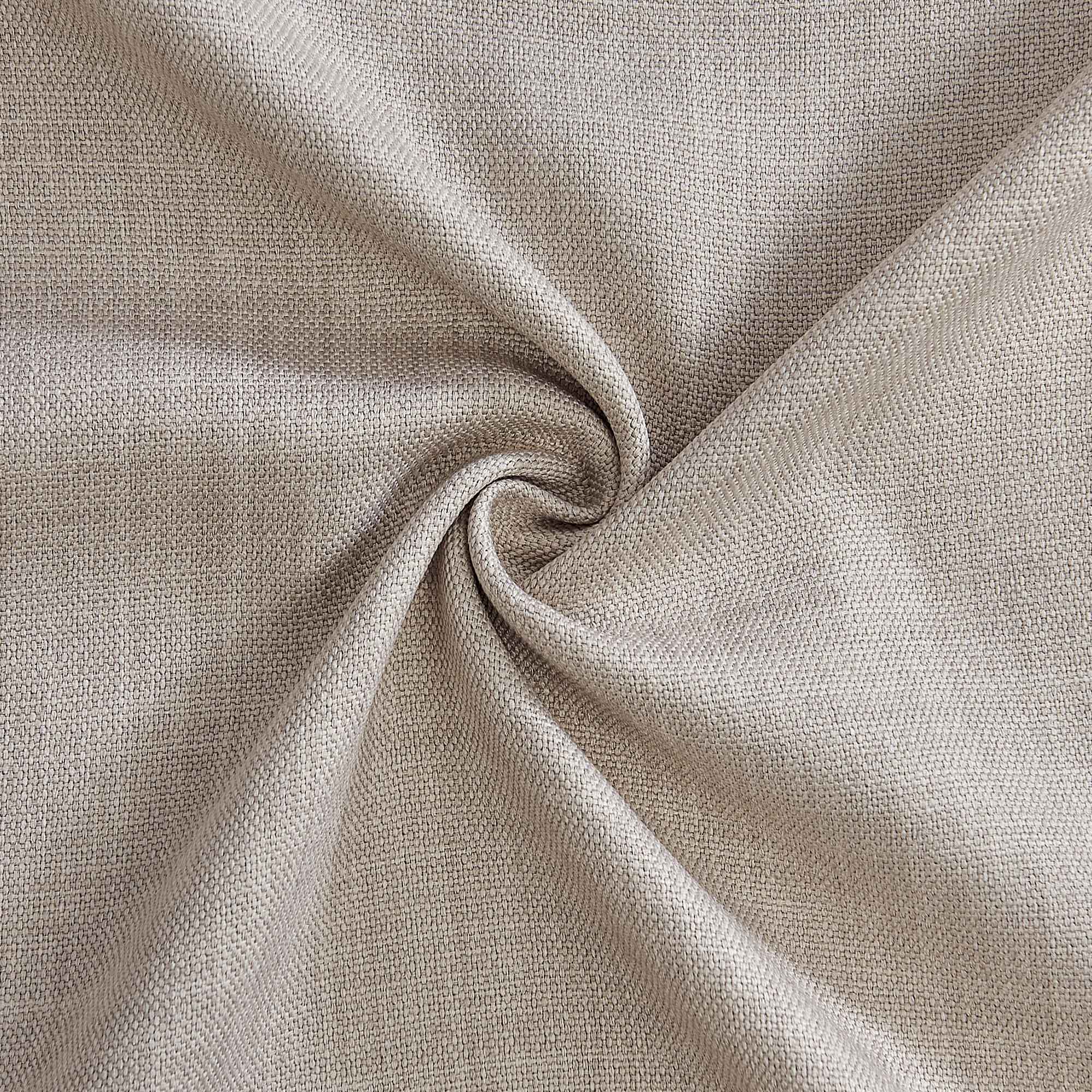 Close-up of light beige tablecloth fabric with a subtle woven texture and soft, natural folds.