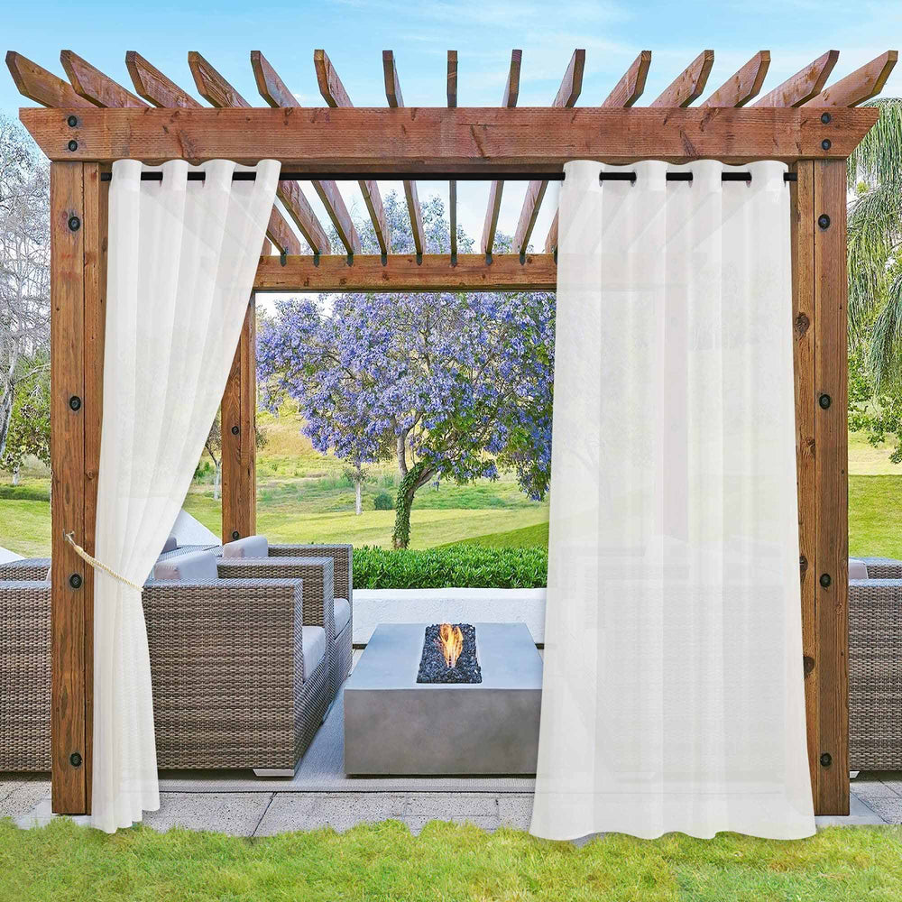 Waterproof Sheer Outdoor Curtains#color_ivory