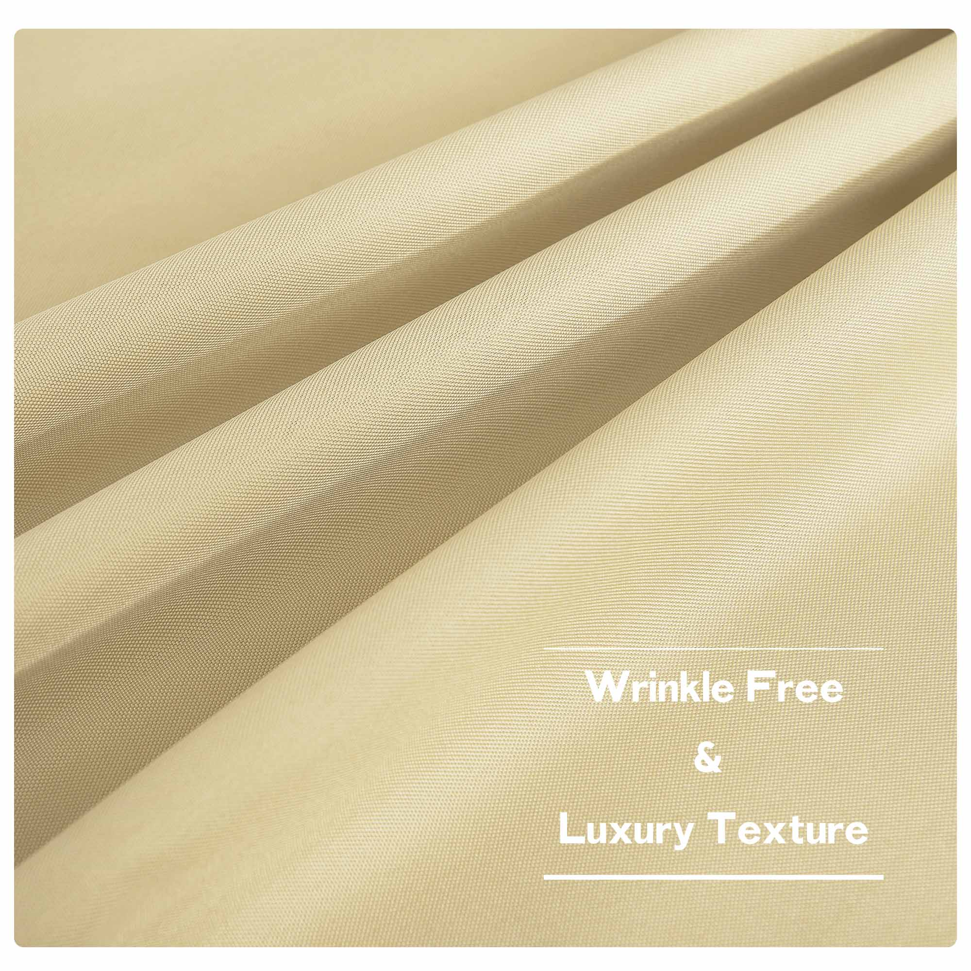 Close-up of beige waterproof canvas outdoor curtain fabric, showcasing its wrinkle-free and luxurious texture.