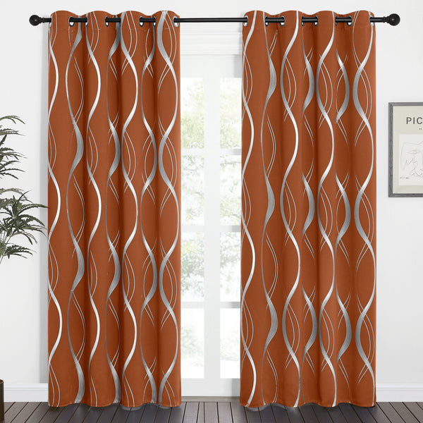 Wave Line Blackout Curtains#color_burnt-orange