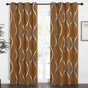 Wave Line Blackout Curtains#color_gold-brown