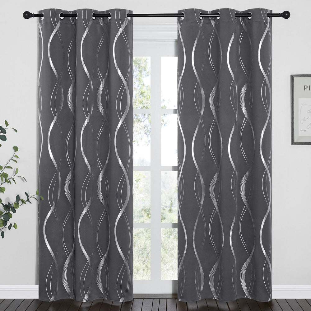 Wave Line Blackout Curtains#color_grey