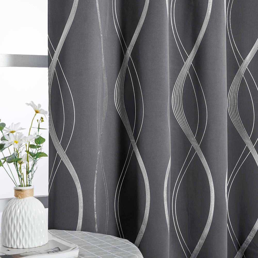 Wave Line Blackout Curtains#color_grey