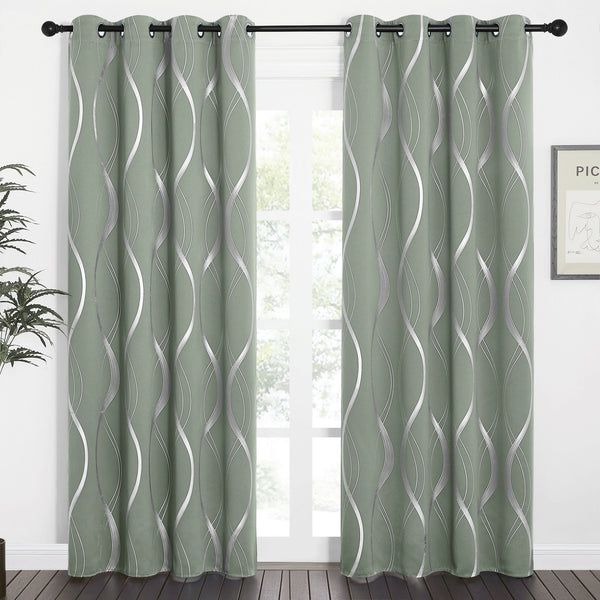 Wave Line Blackout Curtains#color_greyish-green