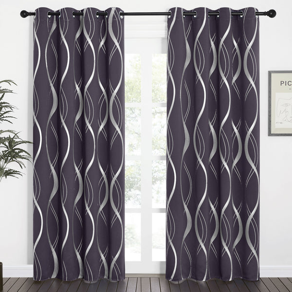 Wave Line Blackout Curtains#color_greyish-purple