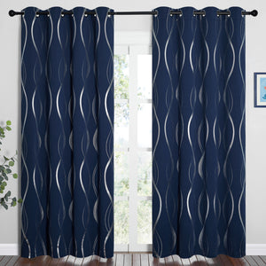 Wave Line Blackout Curtains#color_navy-blue