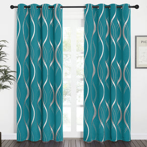 Wave Line Blackout Curtains#color_peacock-teal