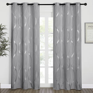 Wave Line Blackout Curtains#color_silver-grey