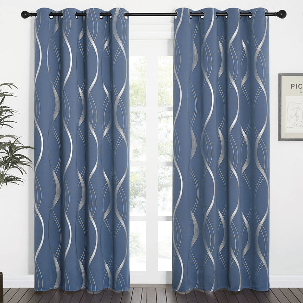 Wave Line Blackout Curtains#color_stone-blue