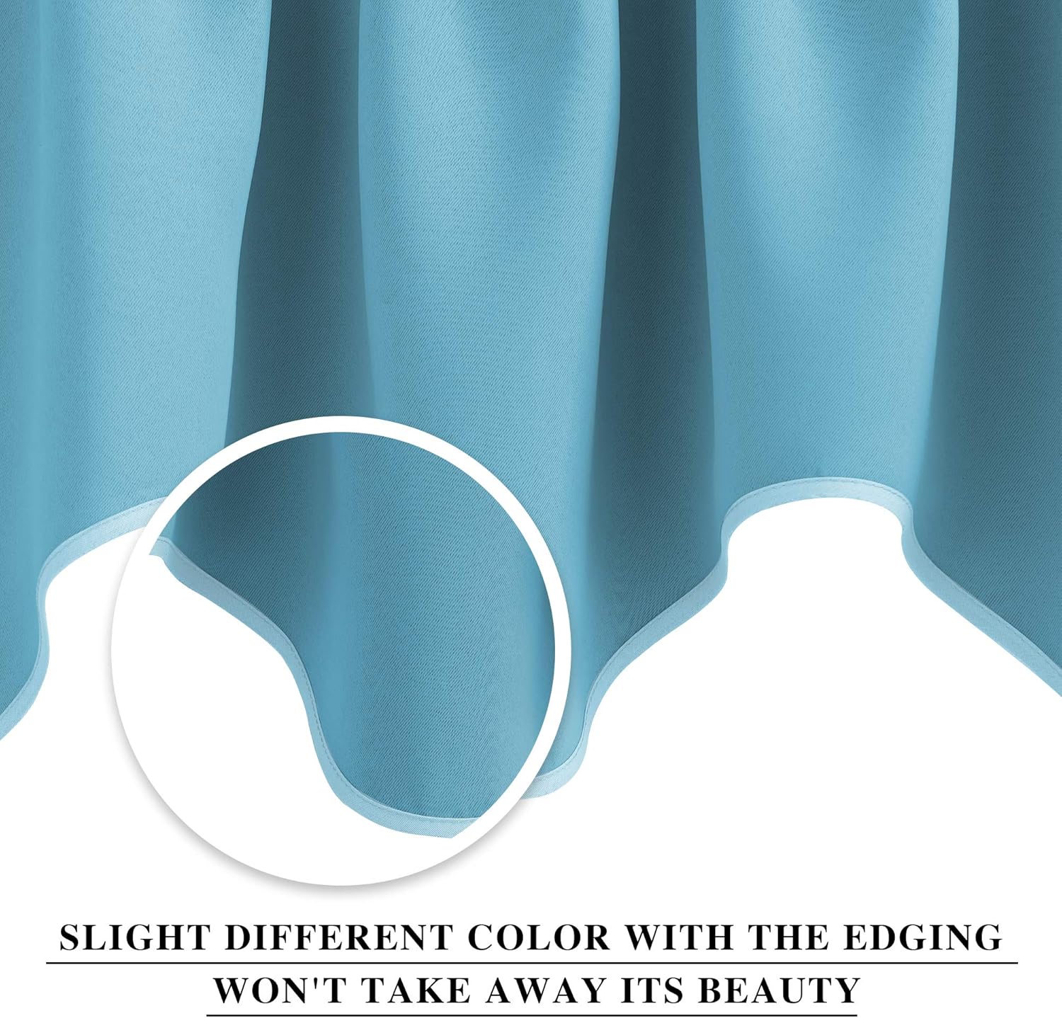 Close-up of a light aqua woven curtain fabric displaying subtle diagonal texture and soft folds.