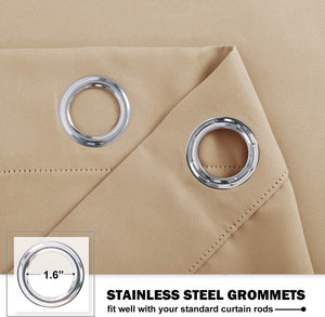 Close-up of beige fabric curtain with a 1.6-inch stainless steel grommet, perfect for standard rods.