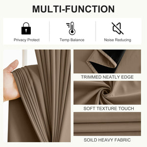 Beige heavy thermal blackout curtain with soft texture and neatly trimmed edge.