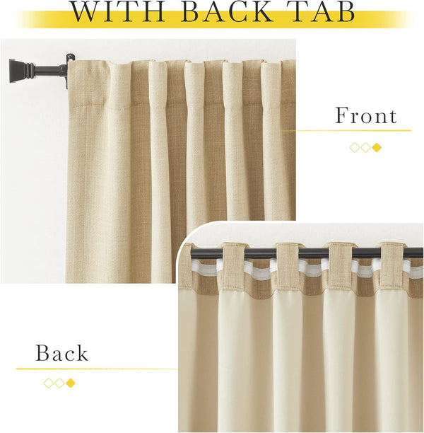 Beige linen textured curtain demonstrating the versatile hidden back tab hanging style