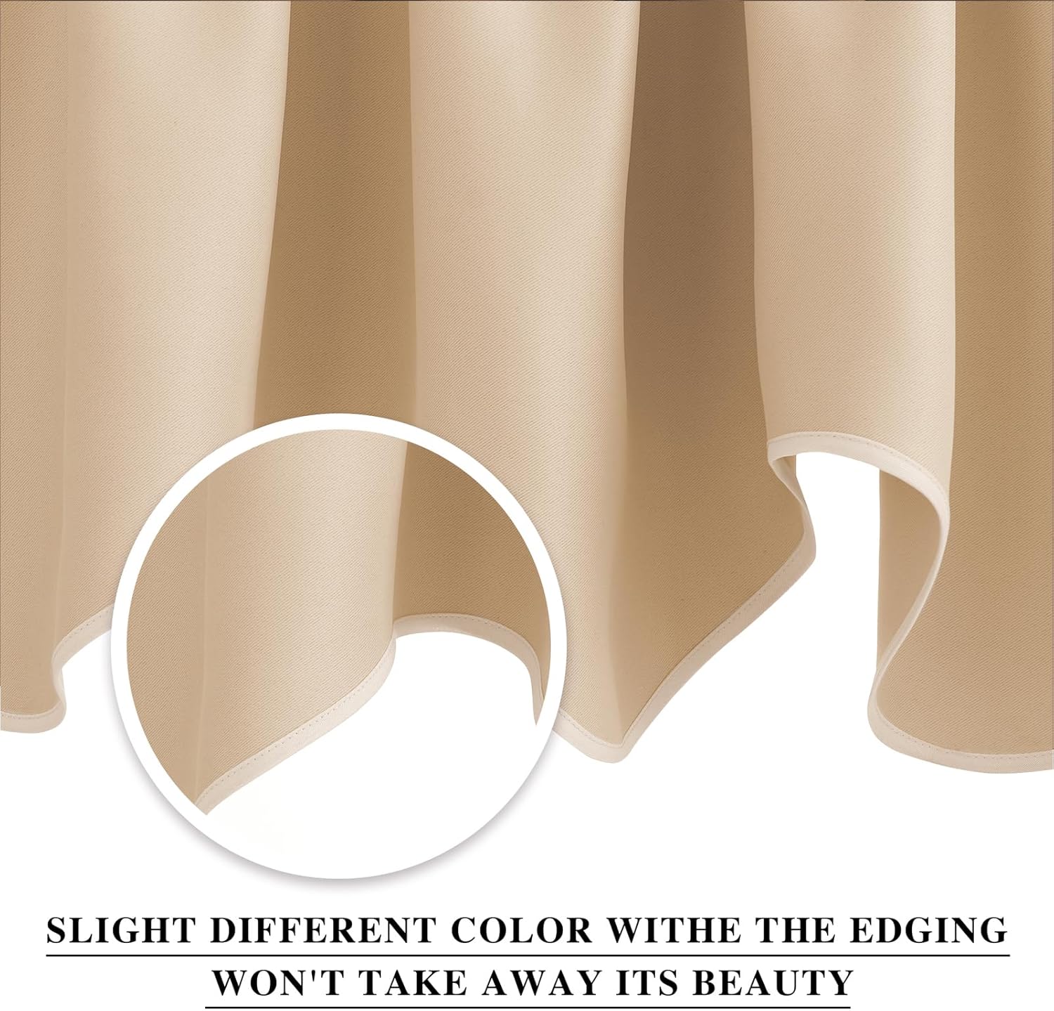 Beige textured fabric with soft drapes, highlighting a subtle lighter cream stitched edging.