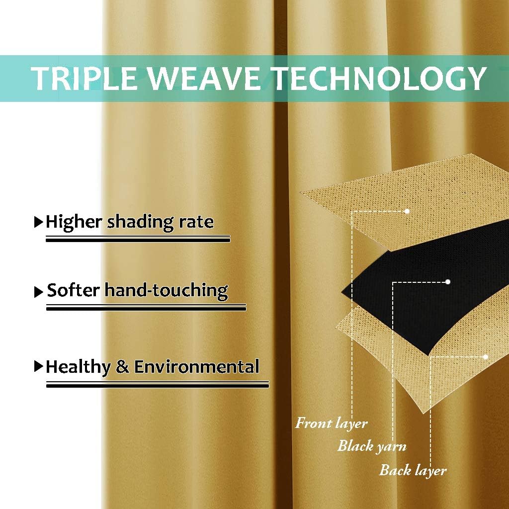 Beige triple weave blackout curtain showing layered fabric construction. Features higher shading and soft texture.