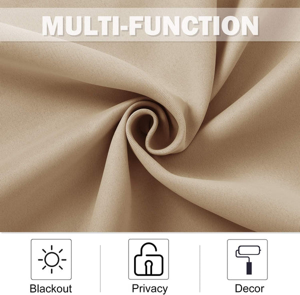 Light beige woven blackout fabric swatch showing subtle texture, suitable for privacy and decor.