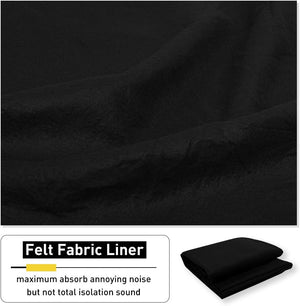Close-up of a soft, black felt fabric liner with a thick texture, designed for noise absorption.