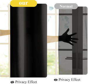 Solid black blackout curtain completely blocks light and view, showcasing its full privacy effect.