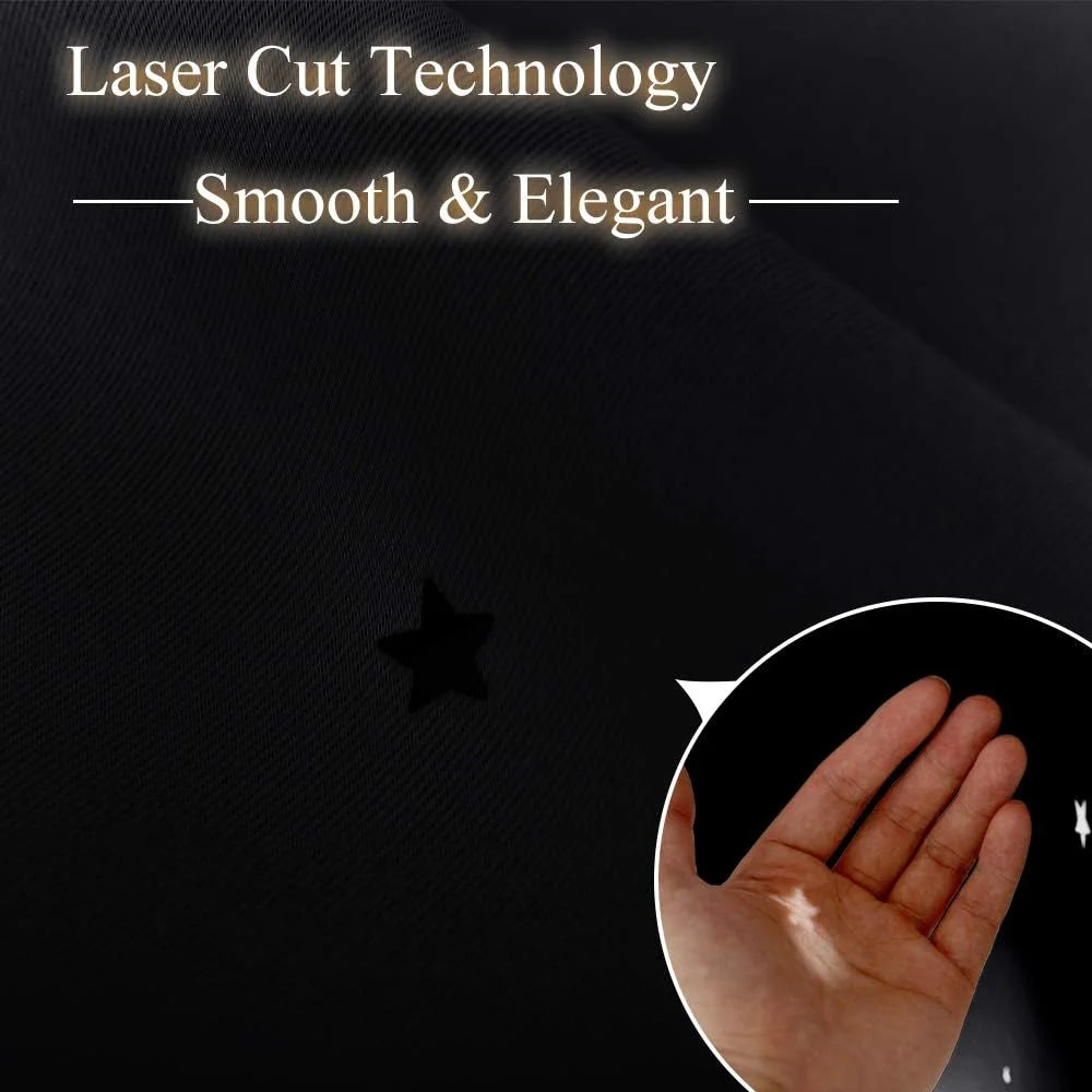 Black fabric with laser-cut star detail and hand showing smooth elegant finish